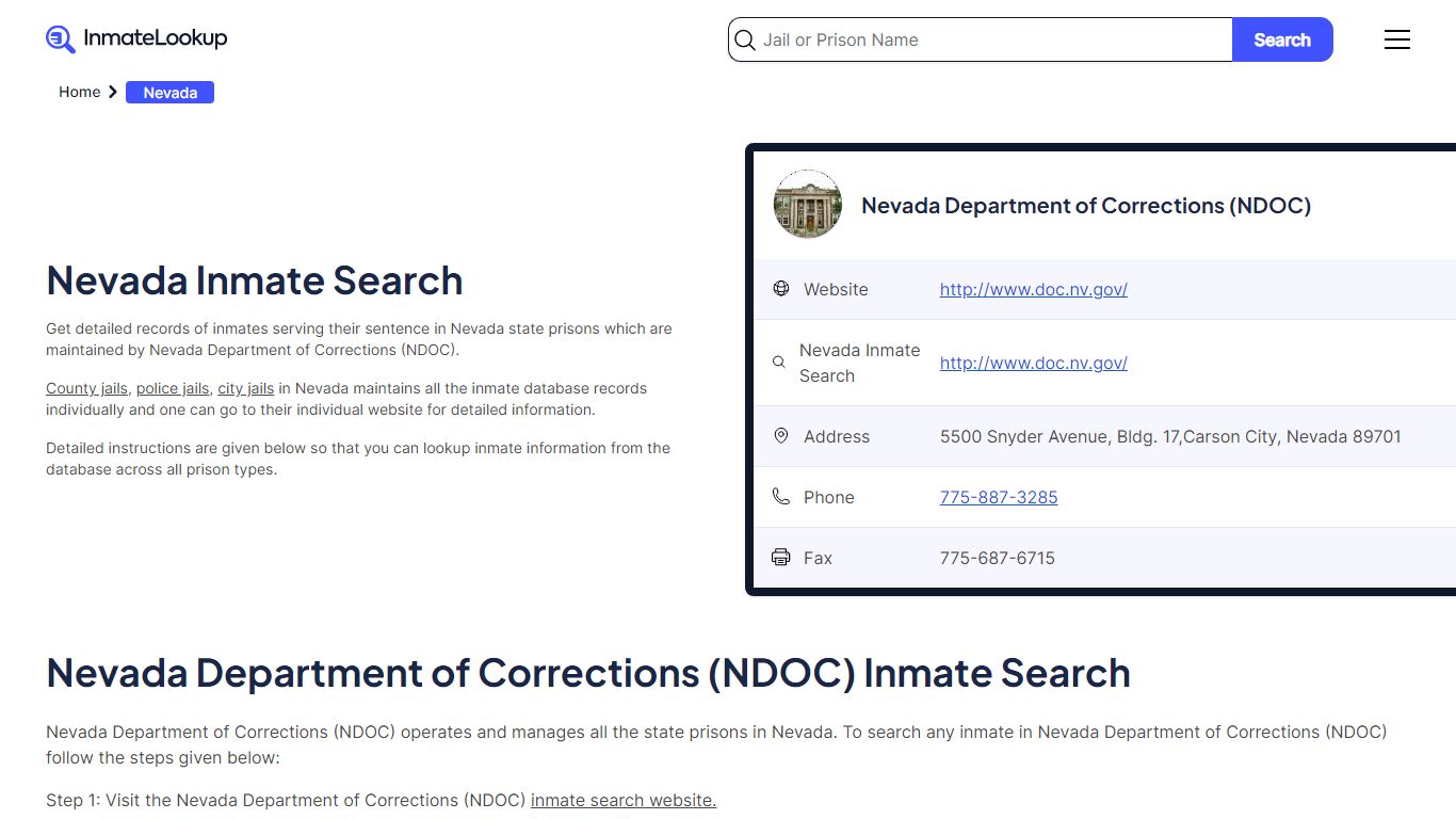 Nevada Inmate Search | Nevada Department of Corrections (NDOC)